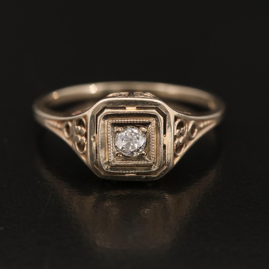 Early Art Deco 14K 0.10 CT Diamond Solitaire Ring