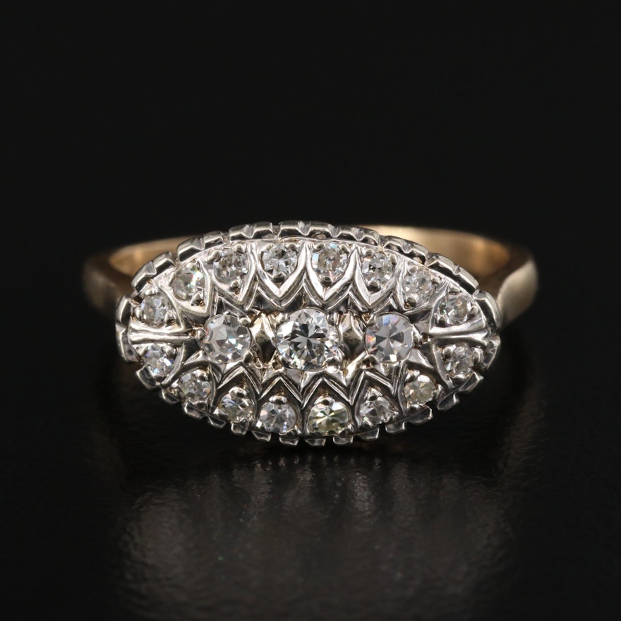 1940s 14K Diamond Cluster Ring