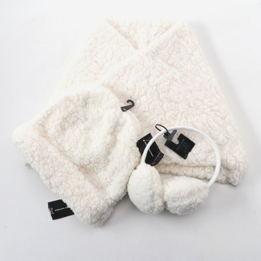 INC International Concepts Ivory White Infinity Cowl, Beanie and Earmuffs