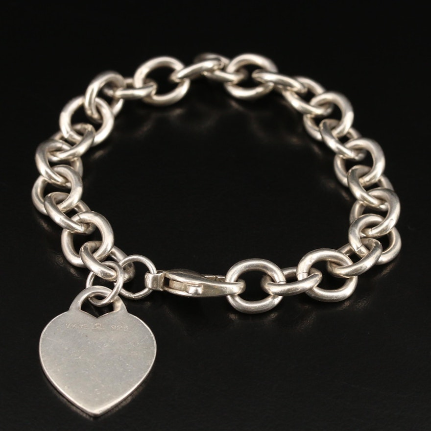 Sterling Charm Bracelet with Heart Charm