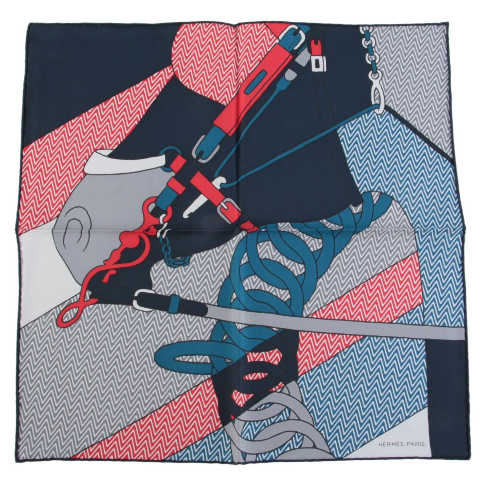 Hermès "Harnais de Cabriolet" Pochette 45 Silk Pocket Square