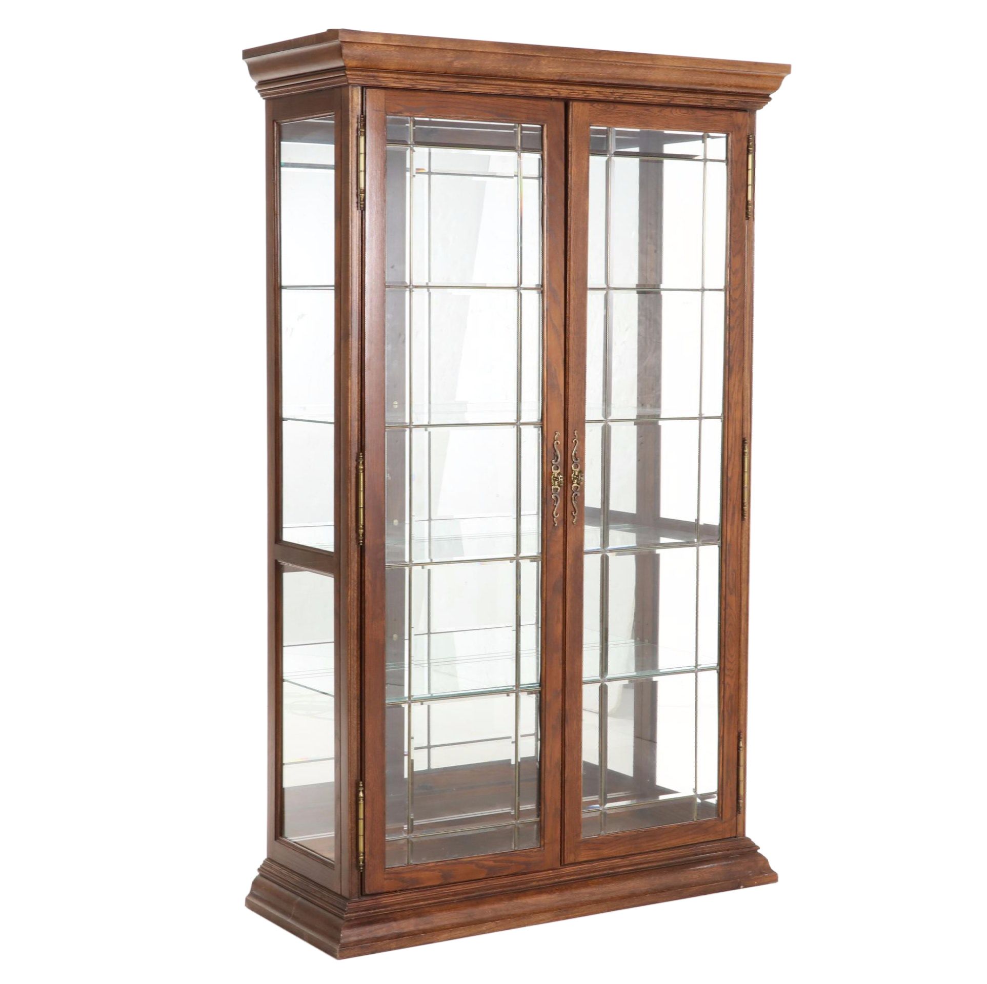 Pulaski Furniture Oak and Glass Display Cabinet, Late 20th Century