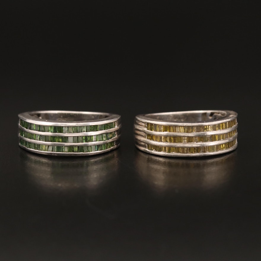 Sterling 1.50 CTW Yellow and Green Diamond Bands