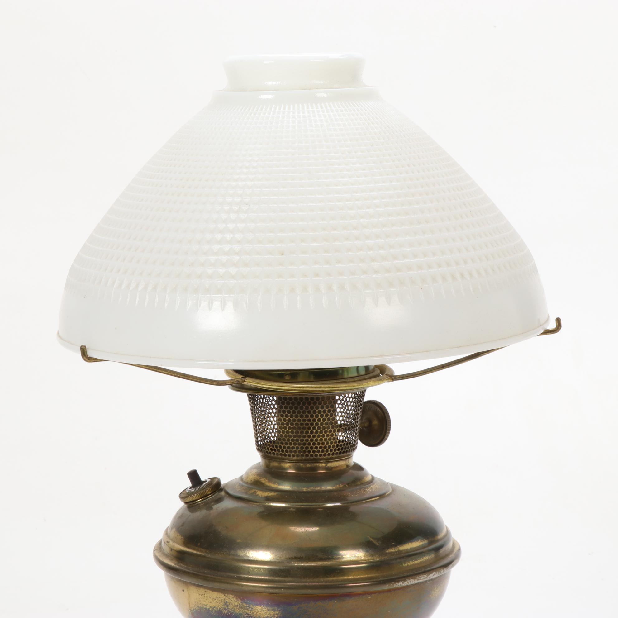 The Mantle Lamp Co. Aladdin Model 6 Converted Lamp, Milk Glass Shade, 1915-1916