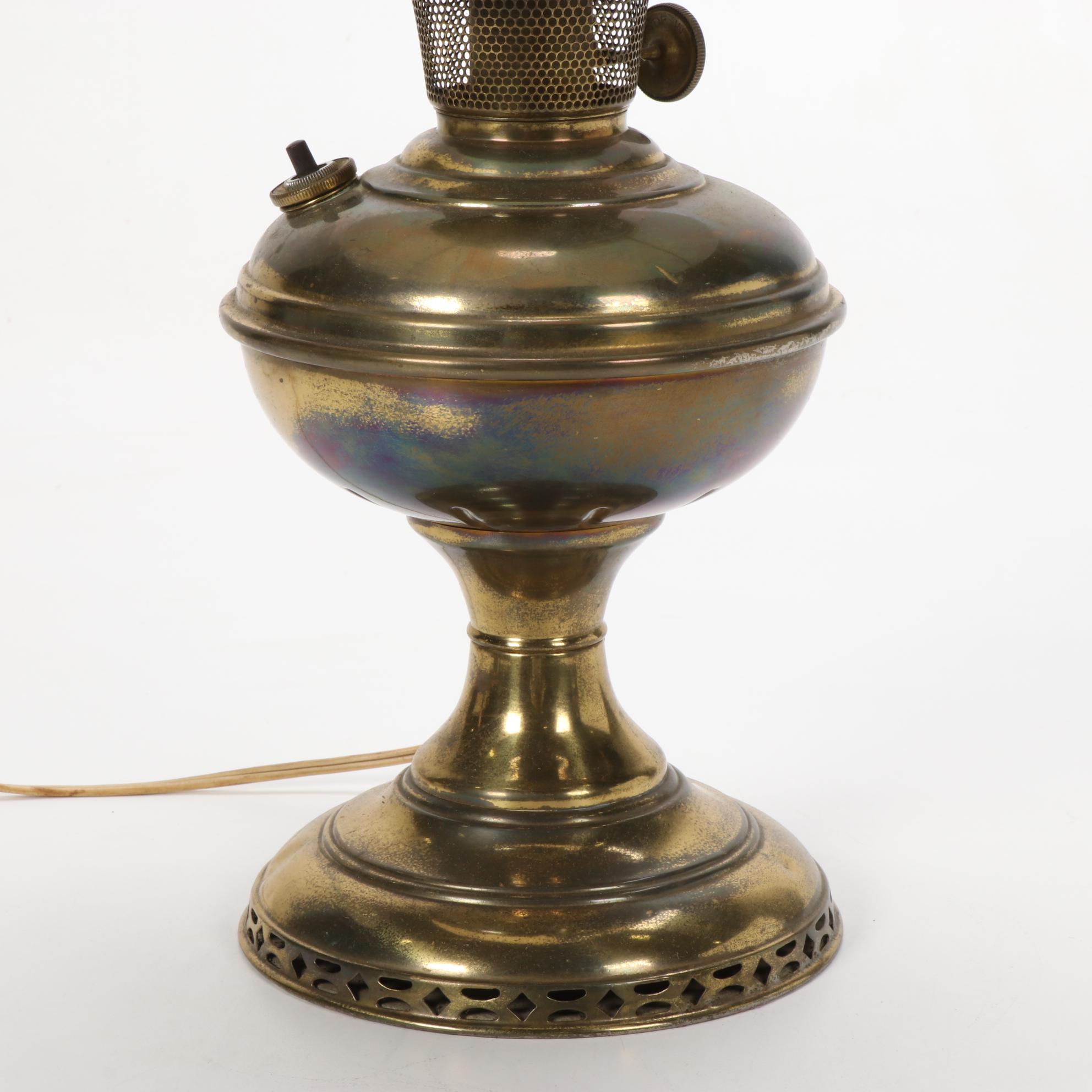 The Mantle Lamp Co. Aladdin Model 6 Converted Lamp, Milk Glass Shade, 1915-1916