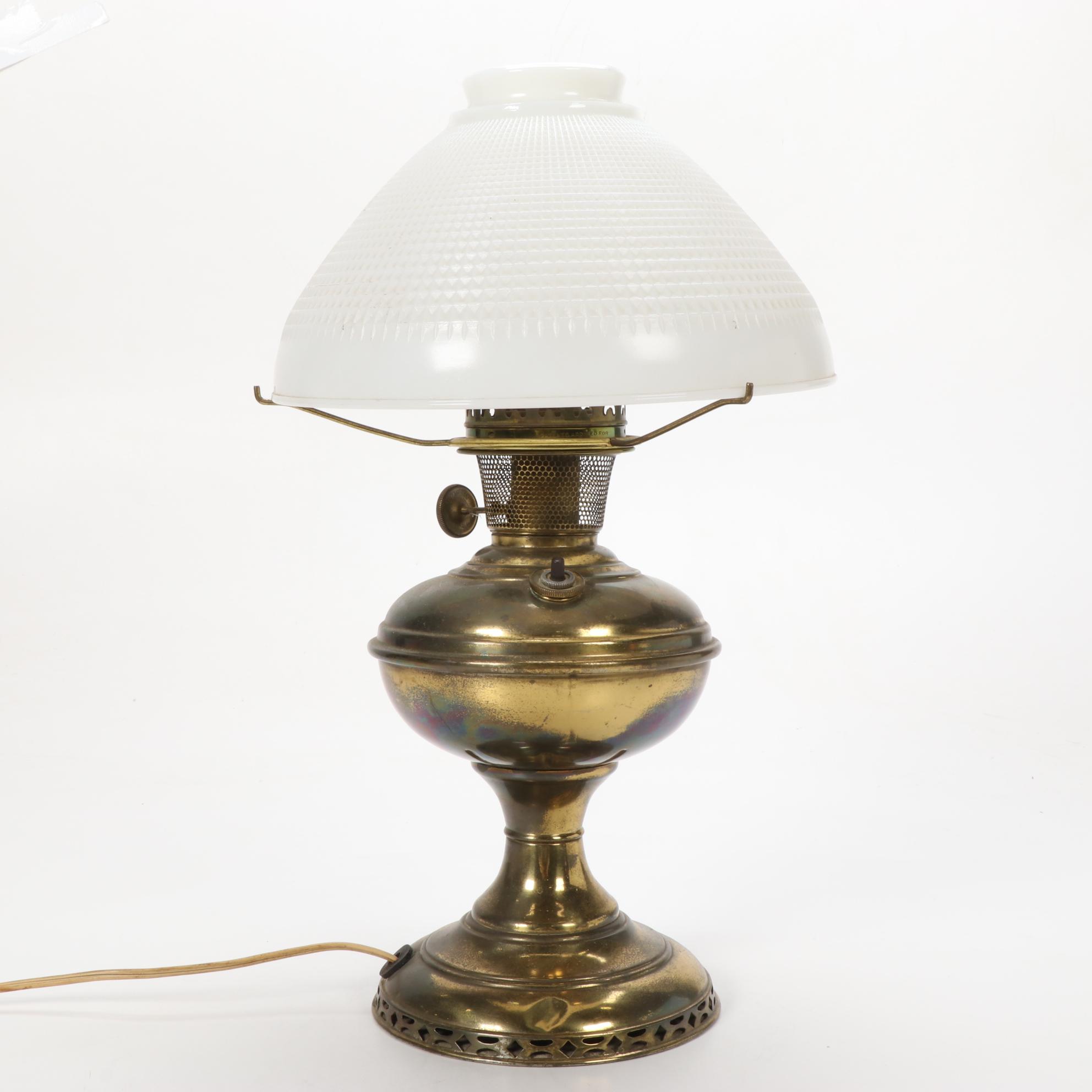 The Mantle Lamp Co. Aladdin Model 6 Converted Lamp, Milk Glass Shade, 1915-1916