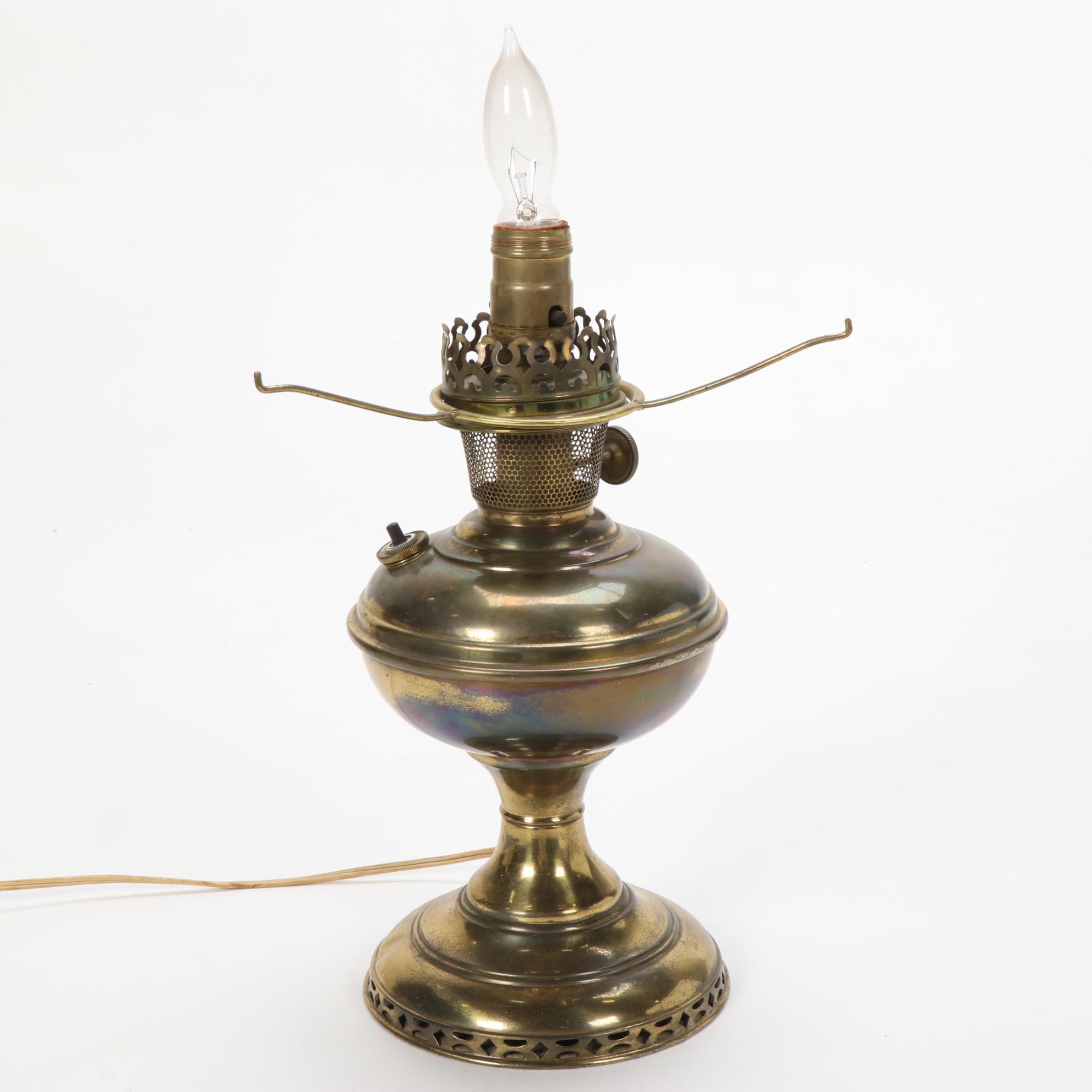 The Mantle Lamp Co. Aladdin Model 6 Converted Lamp, Milk Glass Shade, 1915-1916