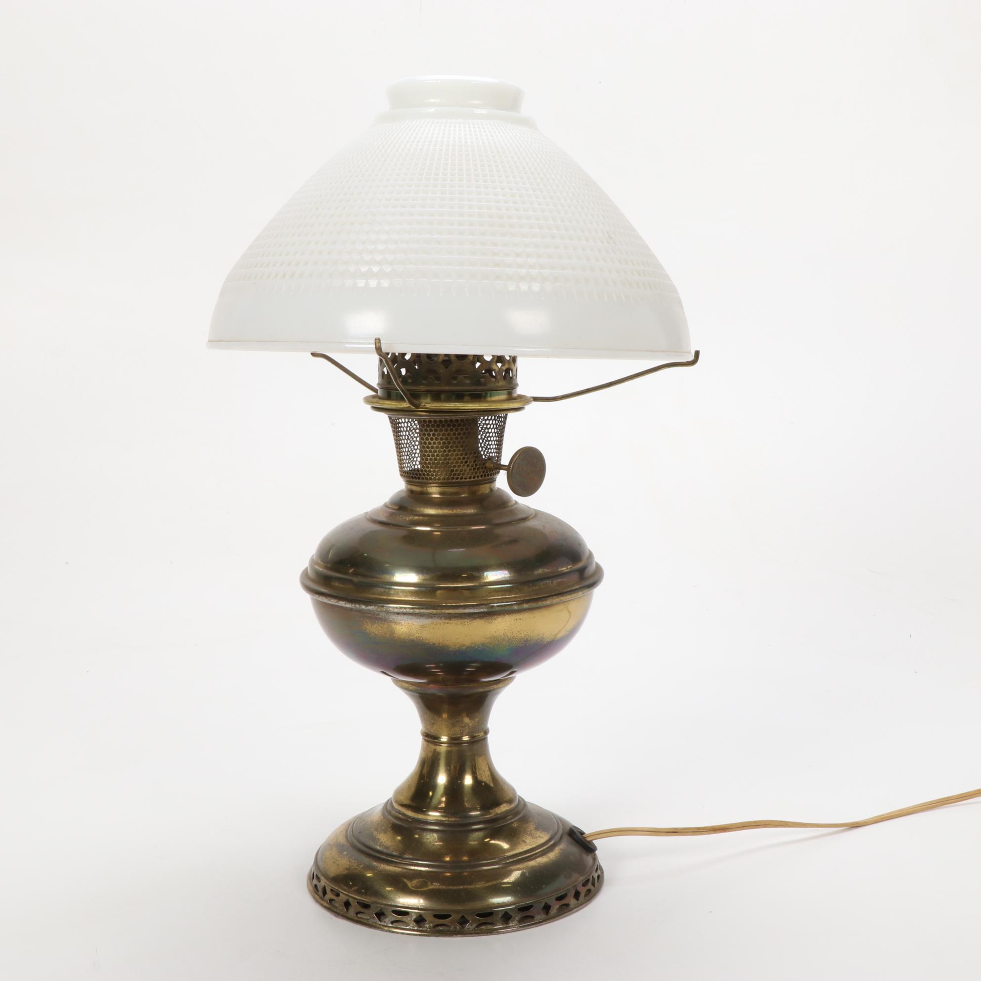 The Mantle Lamp Co. Aladdin Model 6 Converted Lamp, Milk Glass Shade, 1915-1916