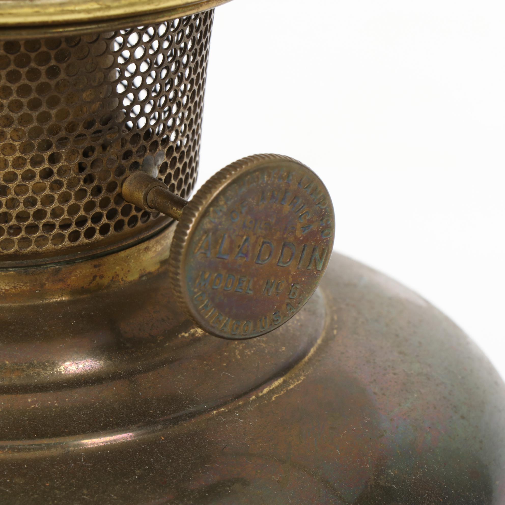 The Mantle Lamp Co. Aladdin Model 6 Converted Lamp, Milk Glass Shade, 1915-1916