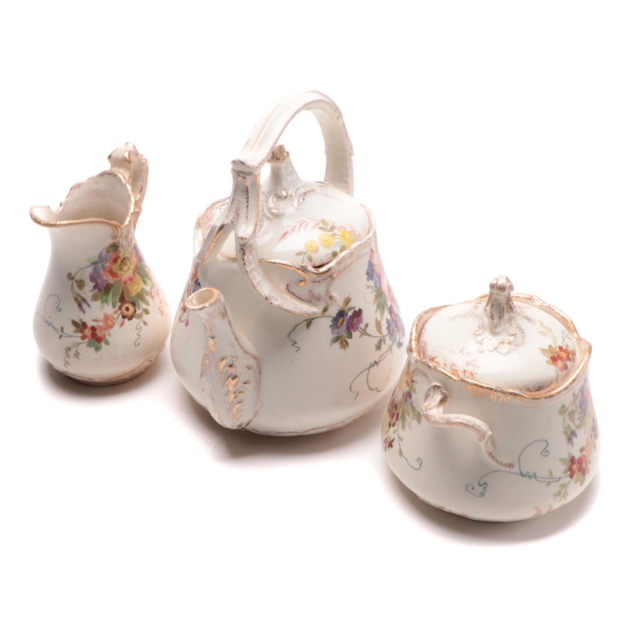 Royal Bonn Germany Porcelain Teapot, Creamer, and Sugar, Late 19th/Early 20th C.
