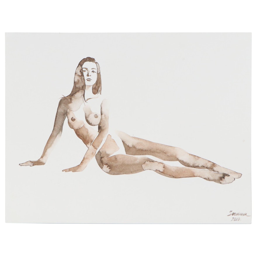 Anastasija Serdnova Watercolor Painting of a Nude, 2020