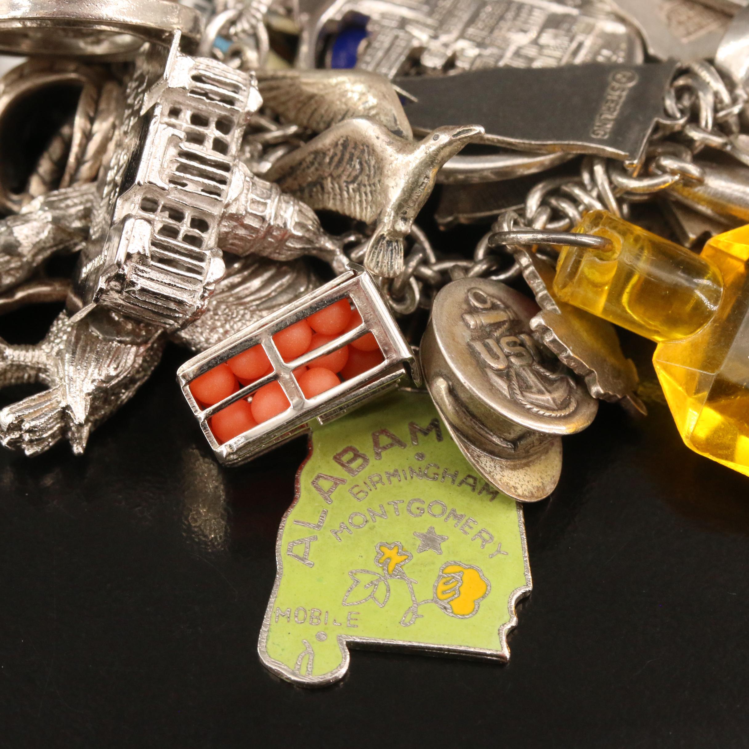 Vintage Sterling Silver Charm Bracelet Featuring Stuart Nye Dogwood Charm
