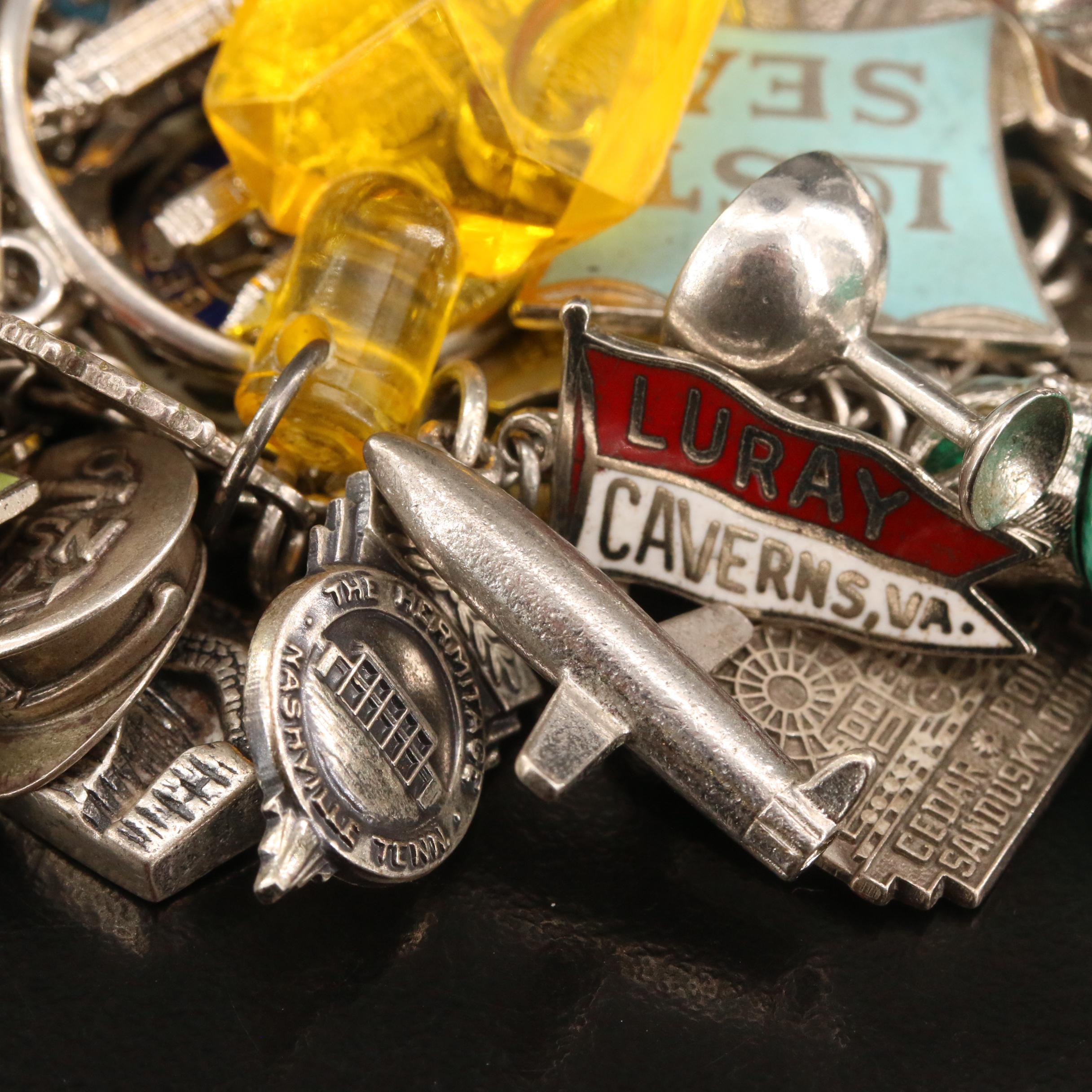 Vintage Sterling Silver Charm Bracelet Featuring Stuart Nye Dogwood Charm