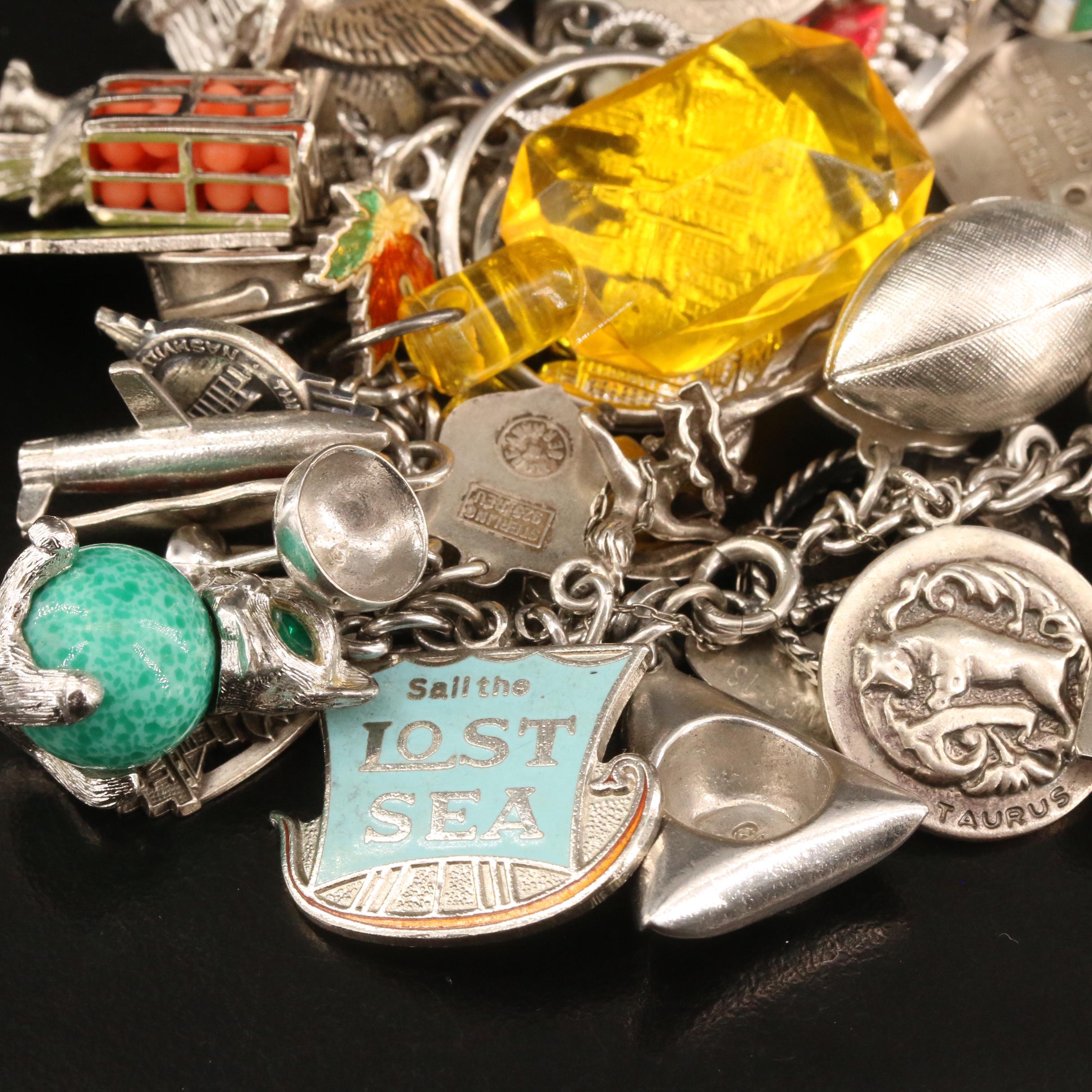 Vintage Sterling Silver Charm Bracelet Featuring Stuart Nye Dogwood Charm