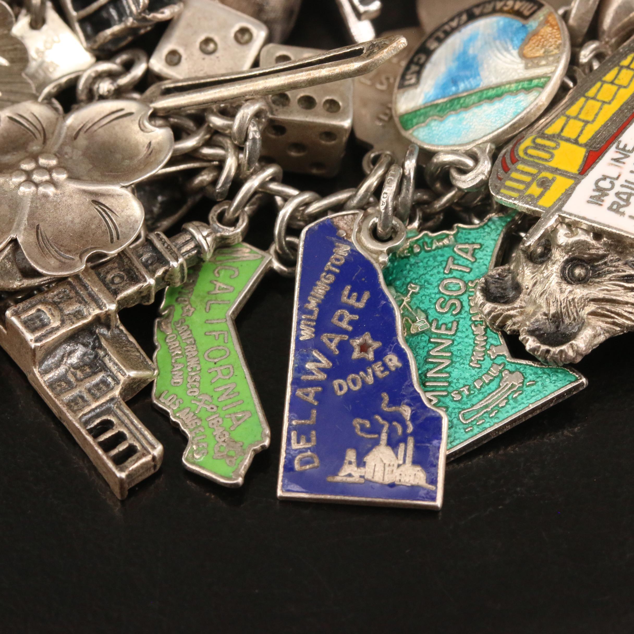 Vintage Sterling Silver Charm Bracelet Featuring Stuart Nye Dogwood Charm