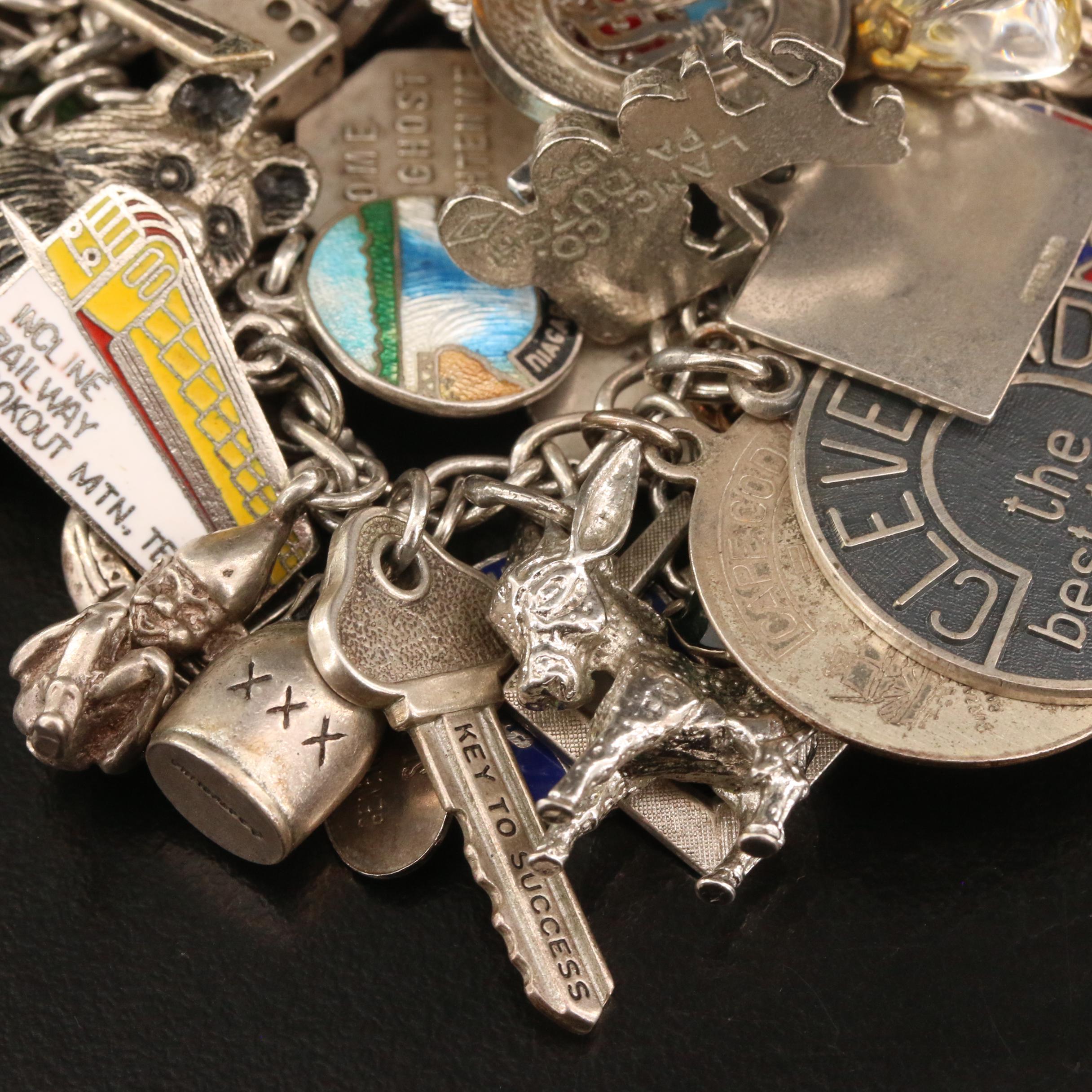 Vintage Sterling Silver Charm Bracelet Featuring Stuart Nye Dogwood Charm