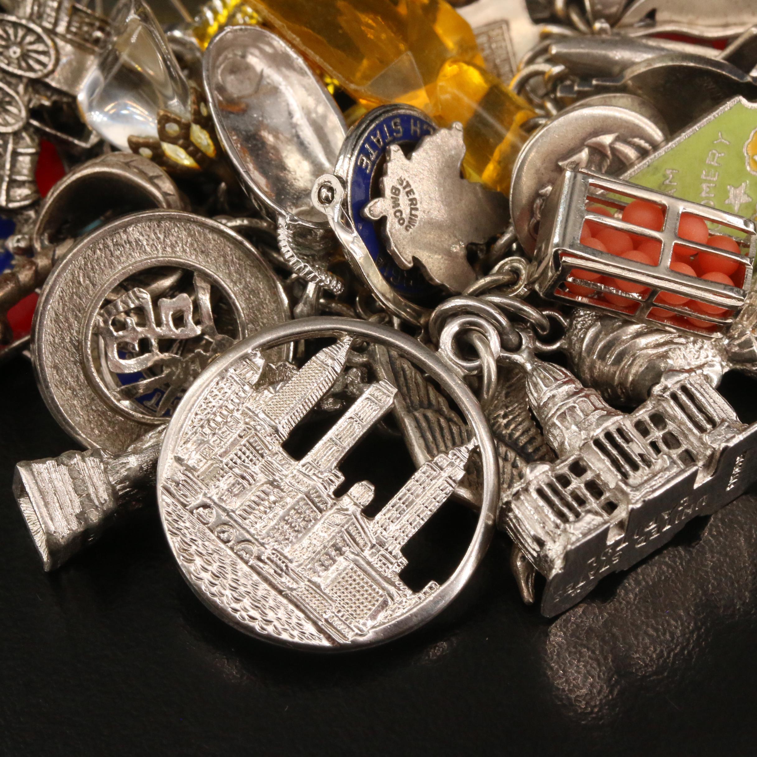 Vintage Sterling Silver Charm Bracelet Featuring Stuart Nye Dogwood Charm