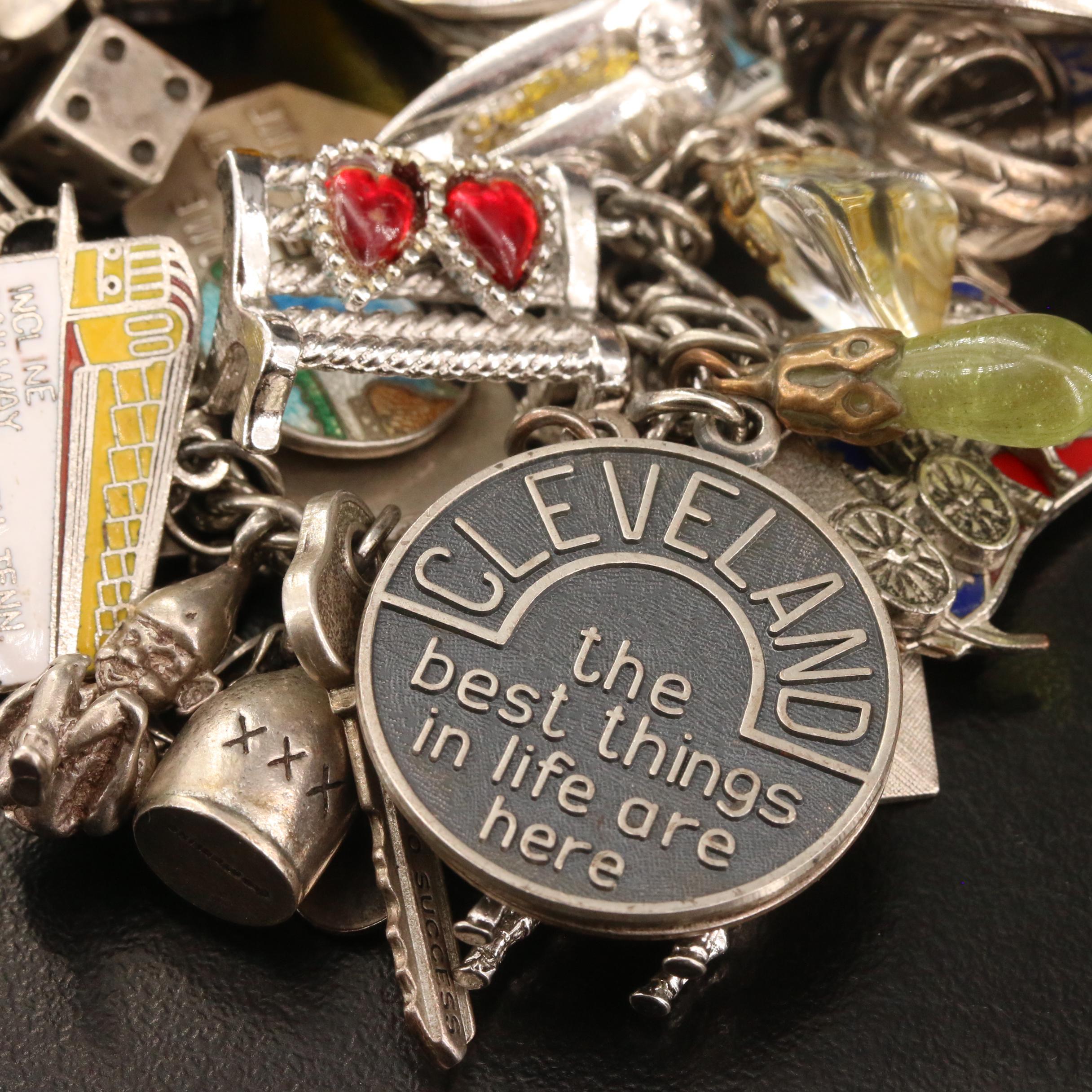 Vintage Sterling Silver Charm Bracelet Featuring Stuart Nye Dogwood Charm
