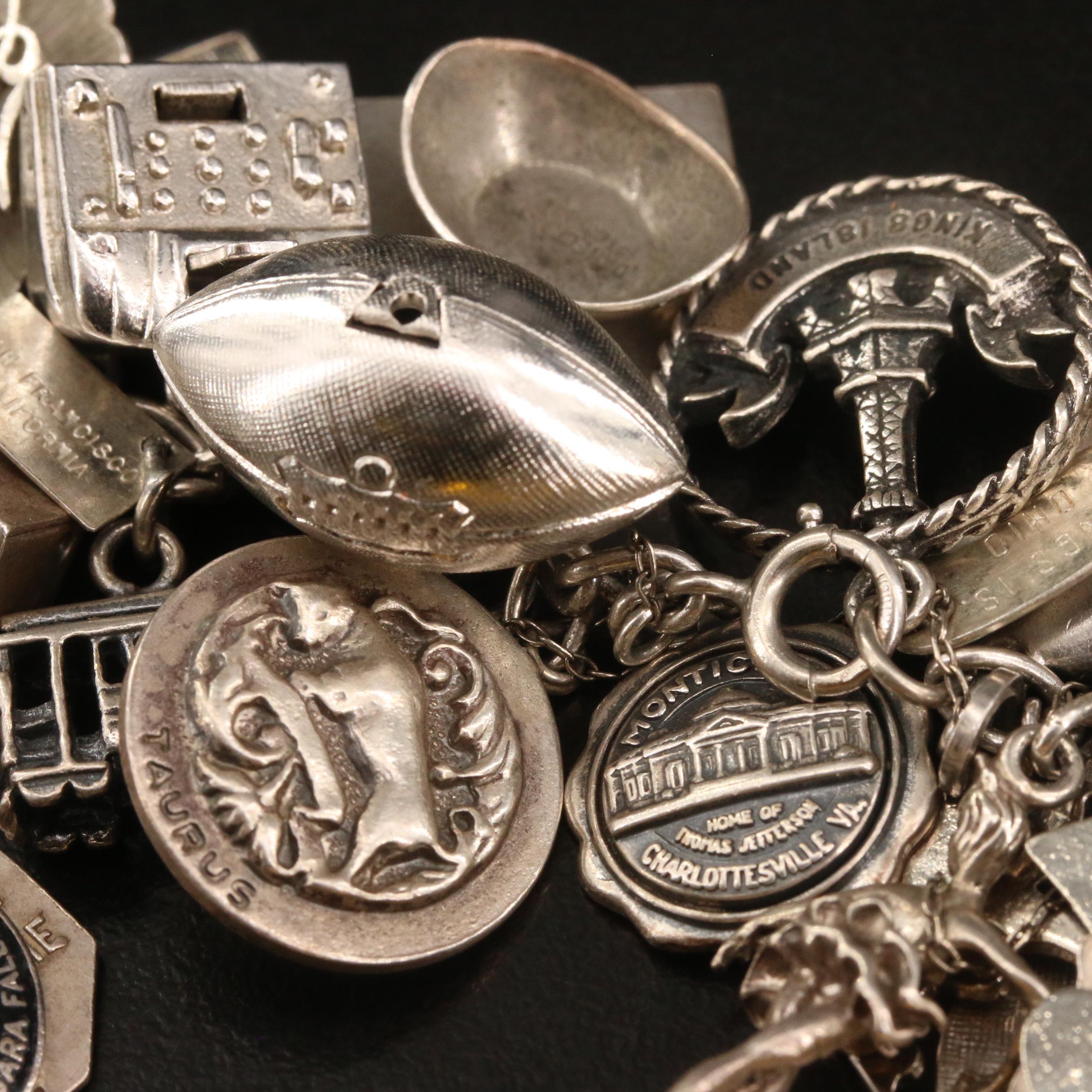 Vintage Sterling Silver Charm Bracelet Featuring Stuart Nye Dogwood Charm