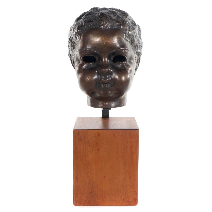 Bronze Tone Metal Bust of Child, Mid-20th Century