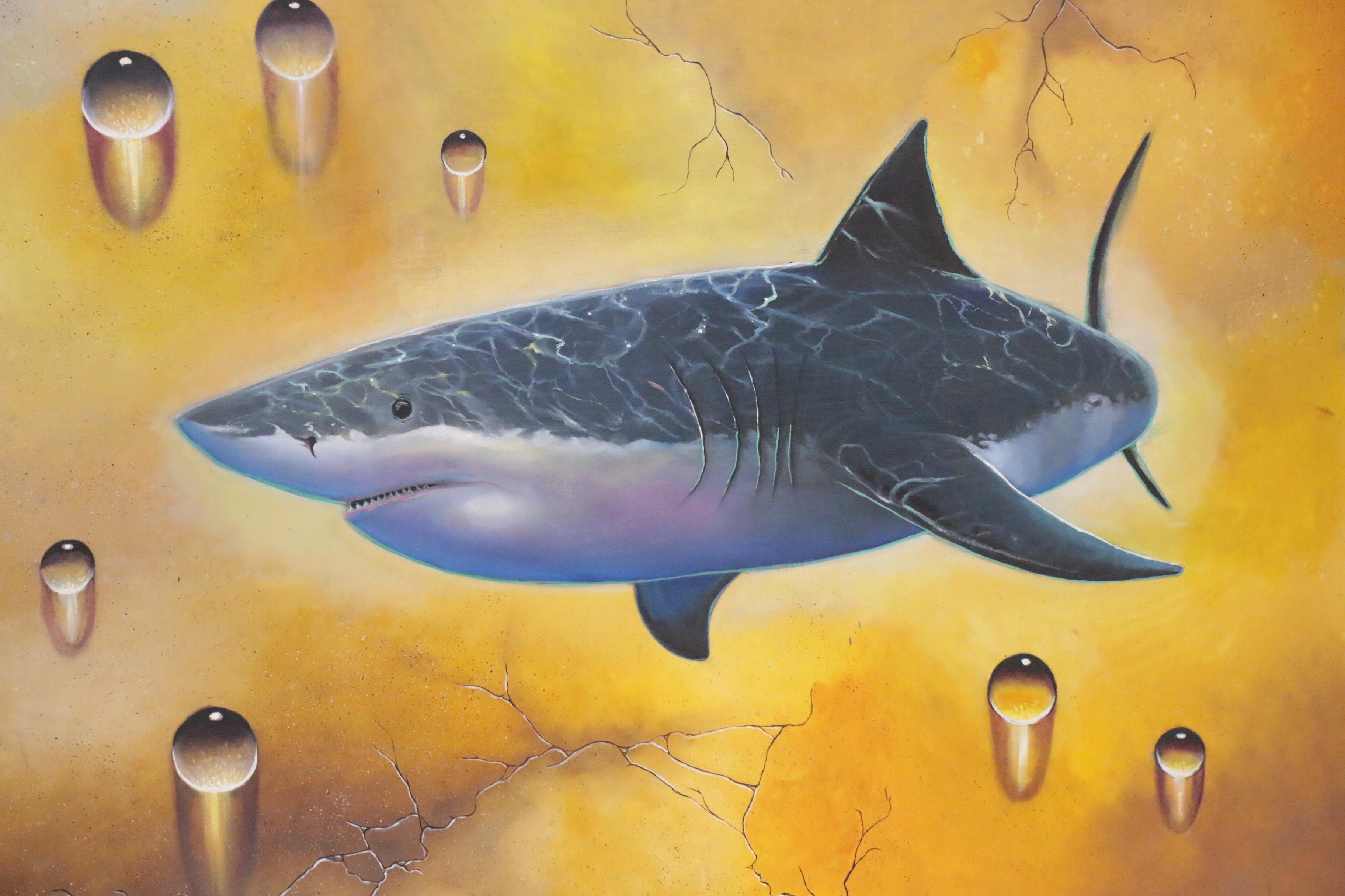 Surrealist Style Acrylic Painting of Shark, 21st Century