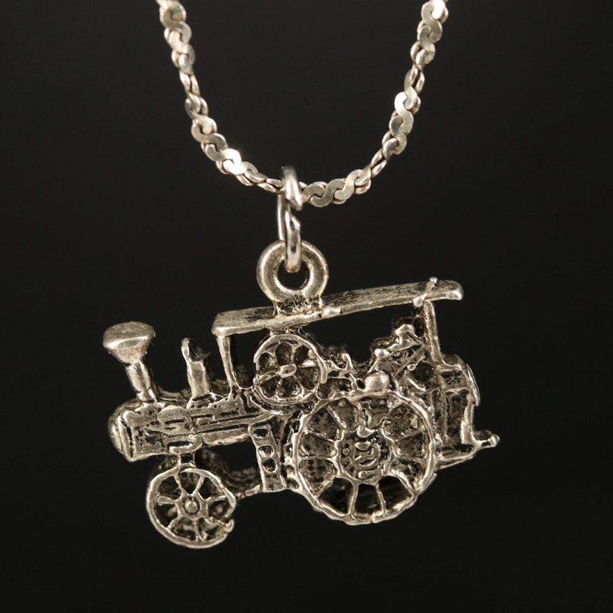 Sterling Tractor Pendant Necklace