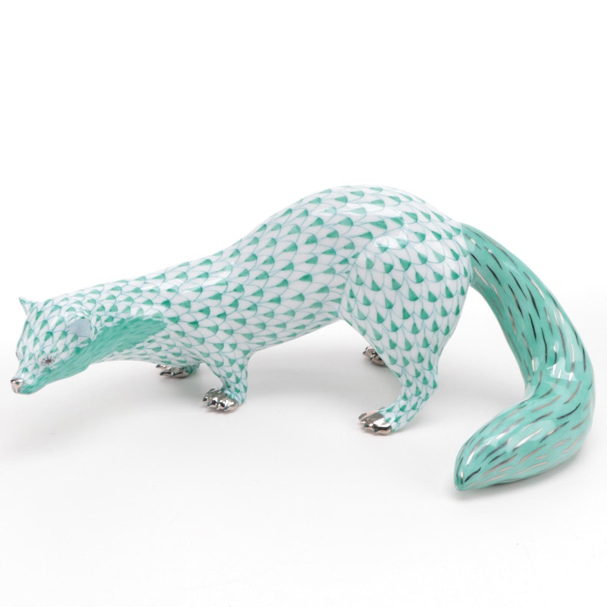 Herend Green Fishnet with Platinum "Beech Marten" Porcelain Figurine