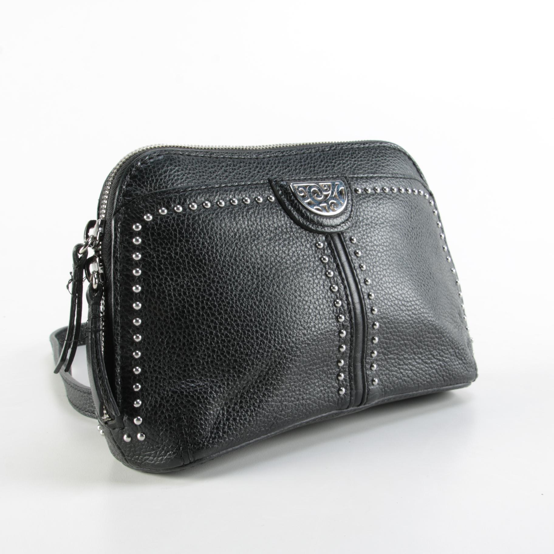 Brighton Pretty Tough Collection Black Leather Downtown Organizer Crossbody Bag