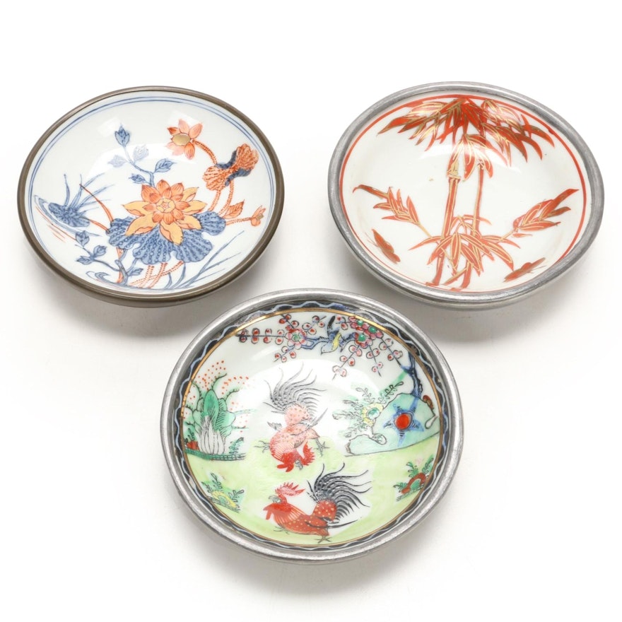 Hand-Painted Japanese Porcelain Ware and Metal Bowls