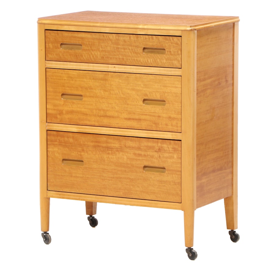 The Hill-Rom Co. Mid Century Modern Beech and Maple Three-Drawer Chest