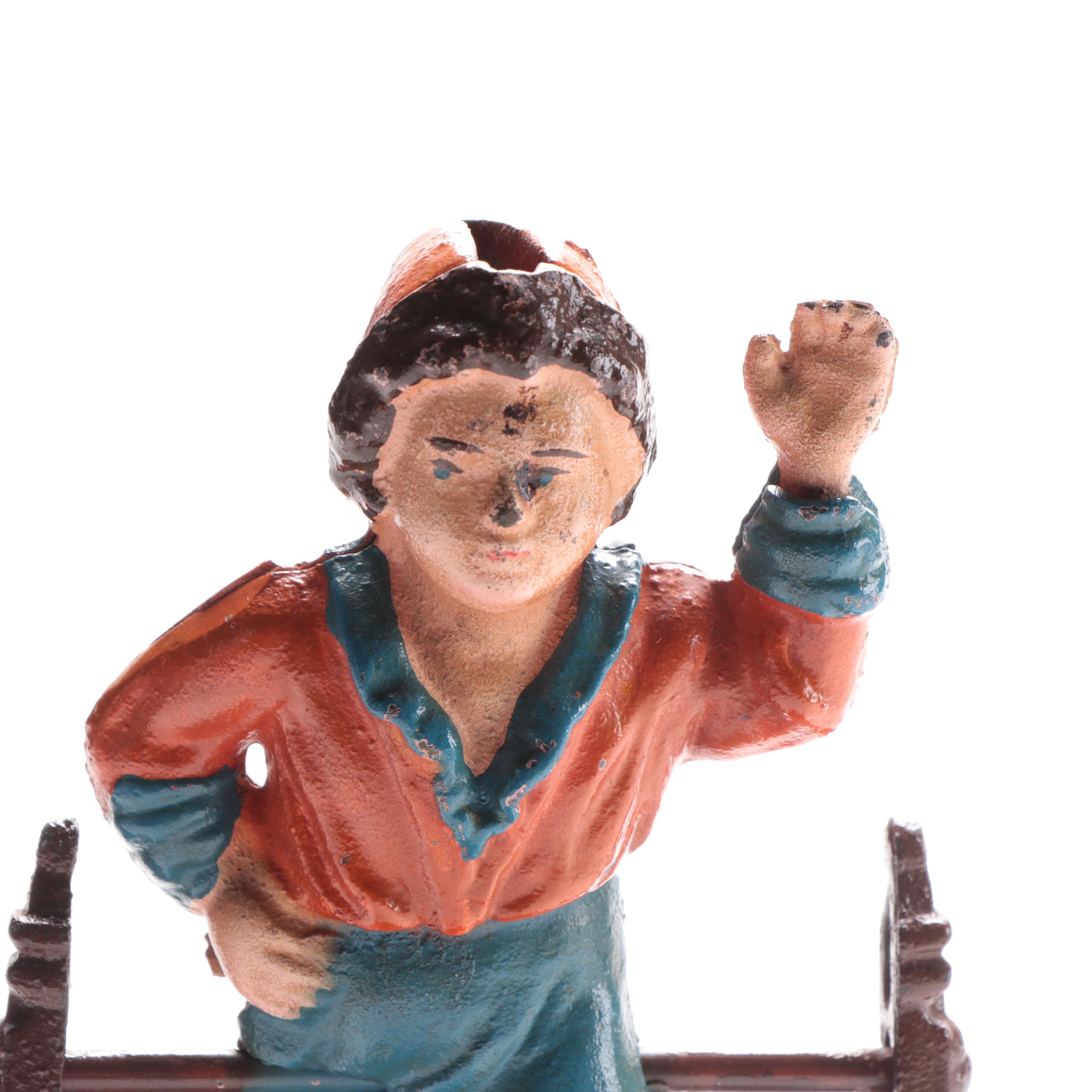 Cast Iron "Boy on Trapeze" Reproduction Bank, Late 20th Century