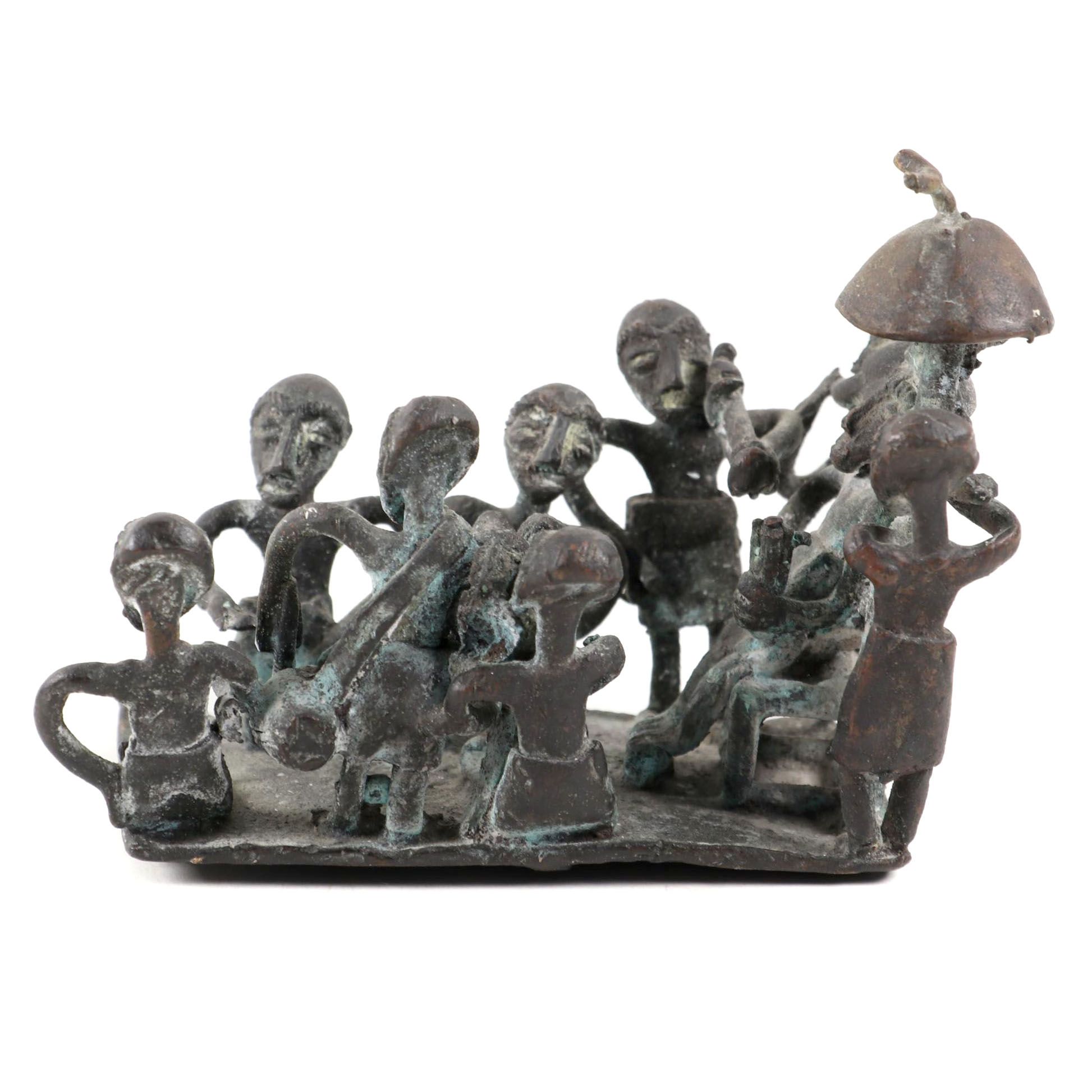 Asante Style Brass Figural Sculpture of a Royal Court, Ghana