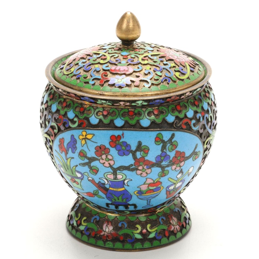 Chinese Cloisonné Lidded Jar, Late 20th Century