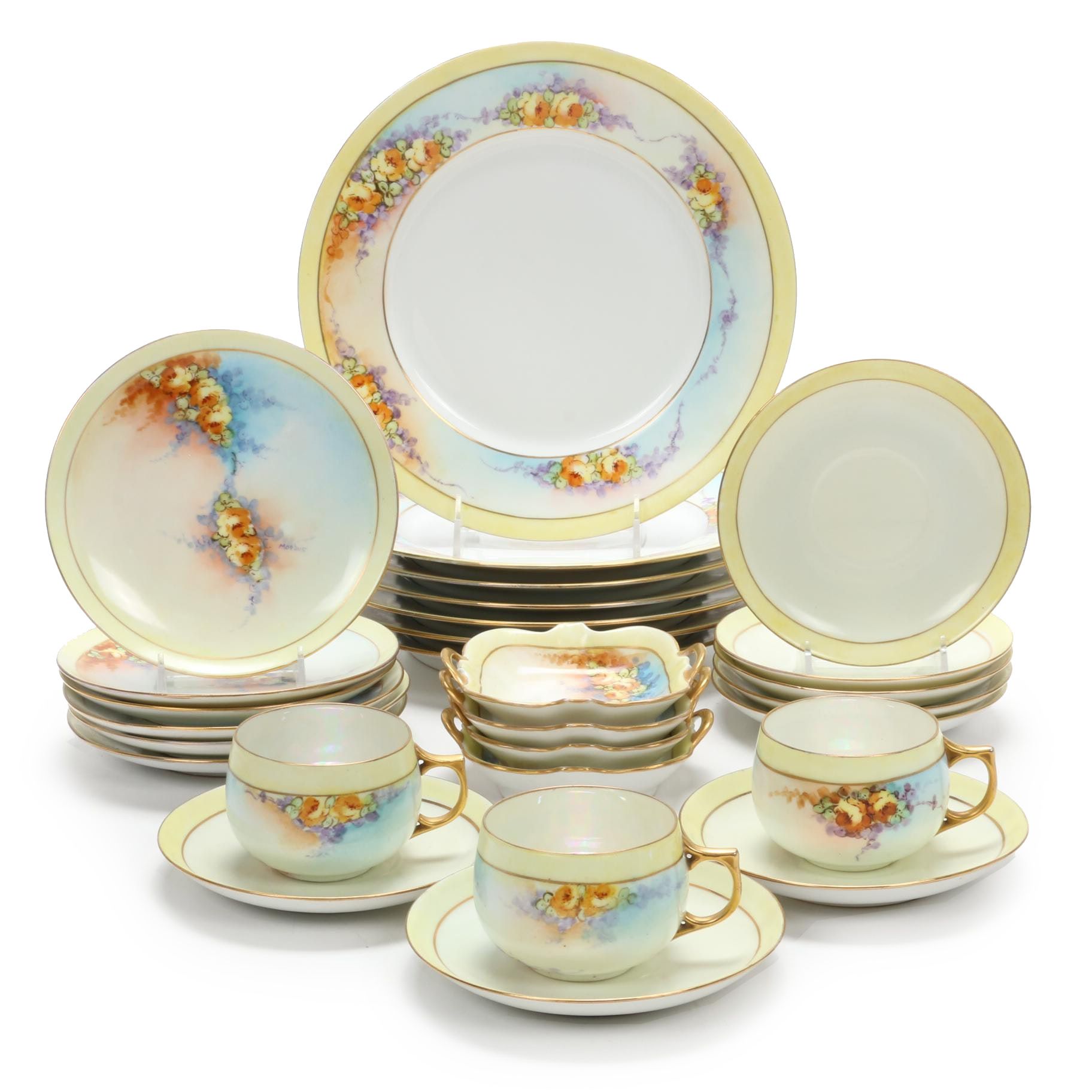Hobbyist Hand-Painted Porcelain Dinnerware, Early to Mid 20th Century