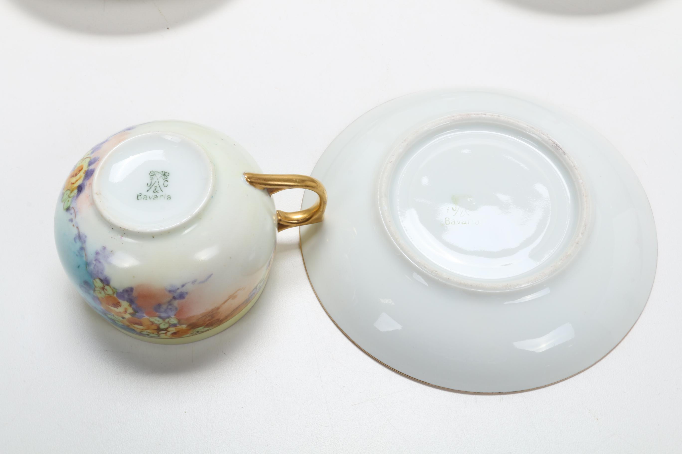 Hobbyist Hand-Painted Porcelain Dinnerware, Early to Mid 20th Century