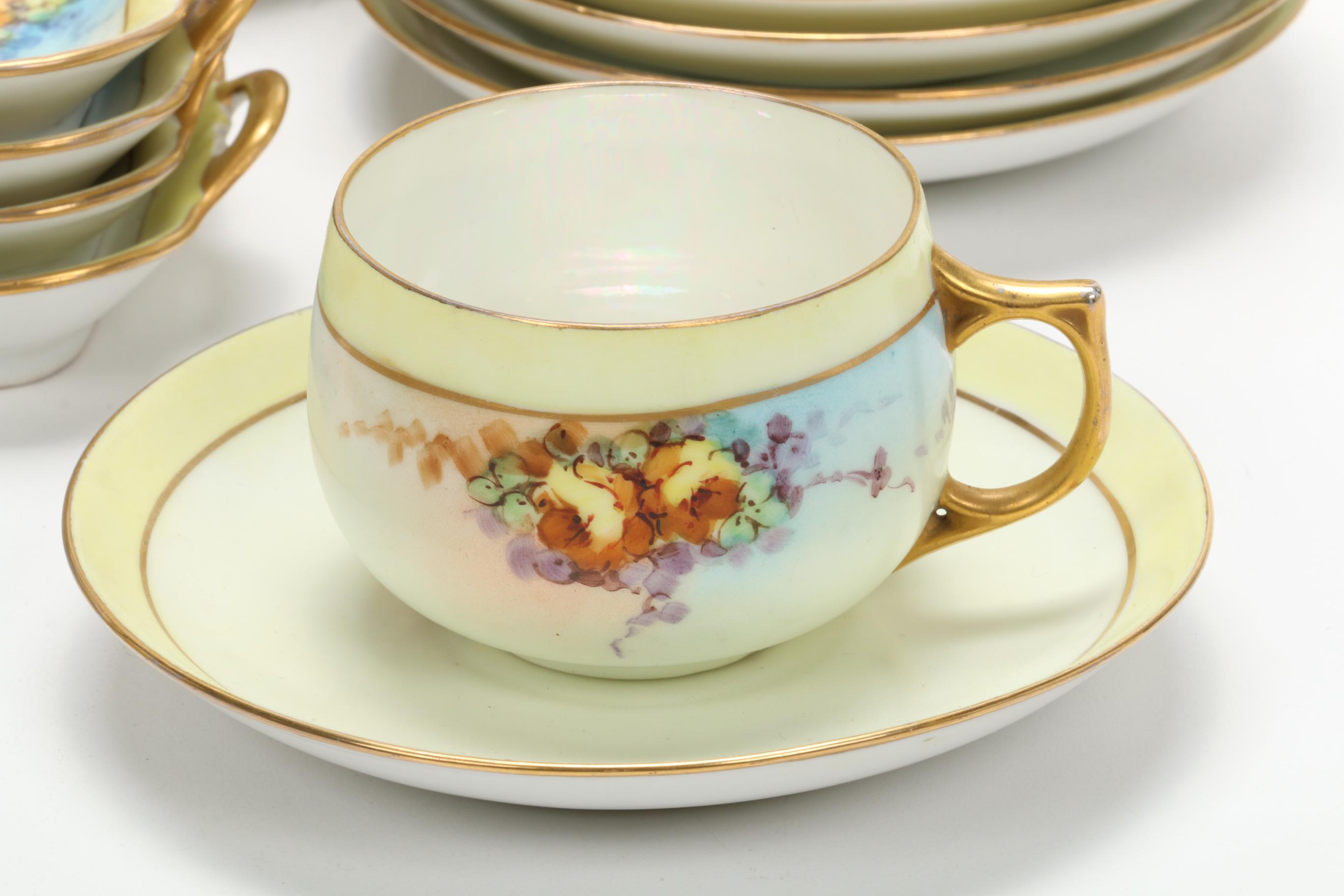 Hobbyist Hand-Painted Porcelain Dinnerware, Early to Mid 20th Century