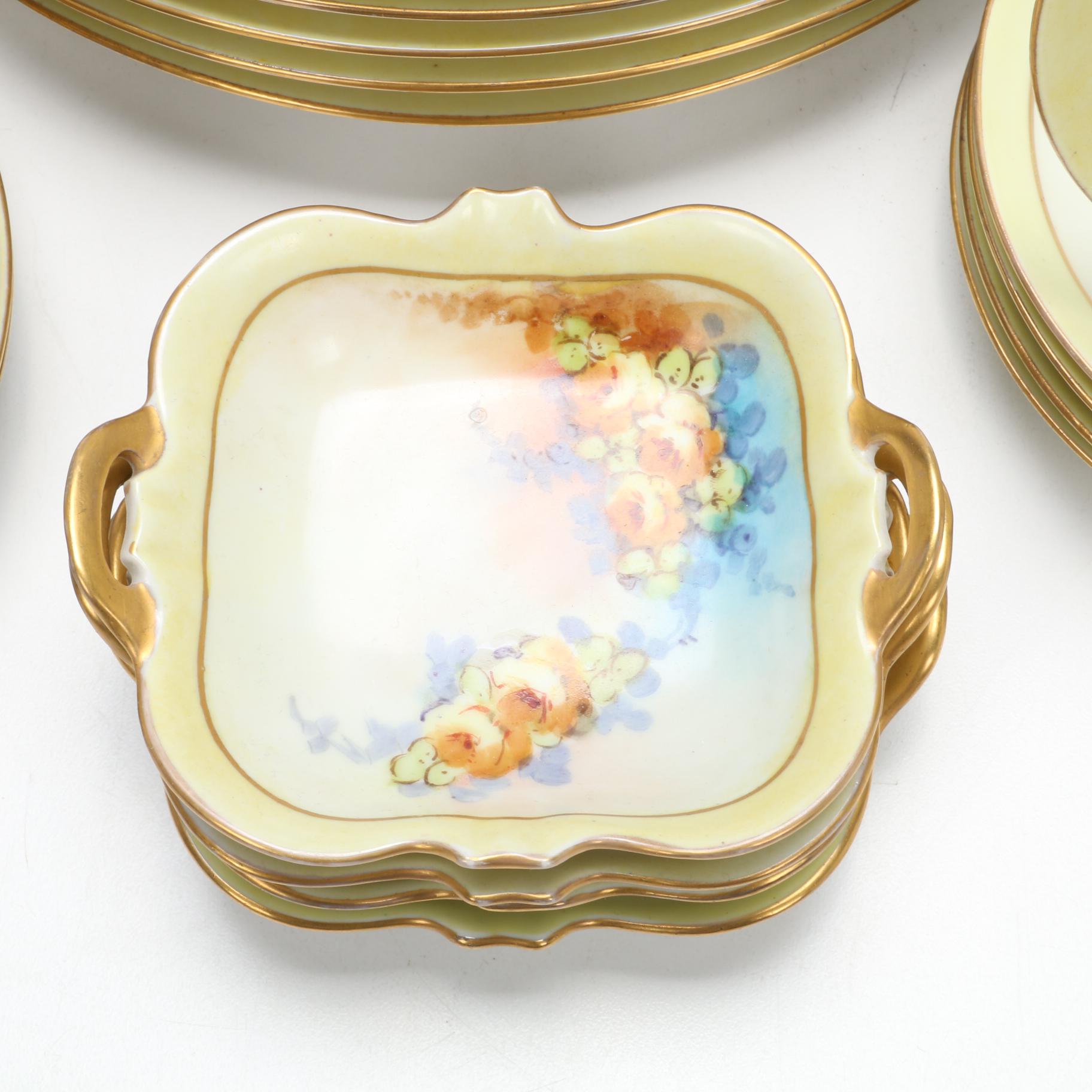 Hobbyist Hand-Painted Porcelain Dinnerware, Early to Mid 20th Century