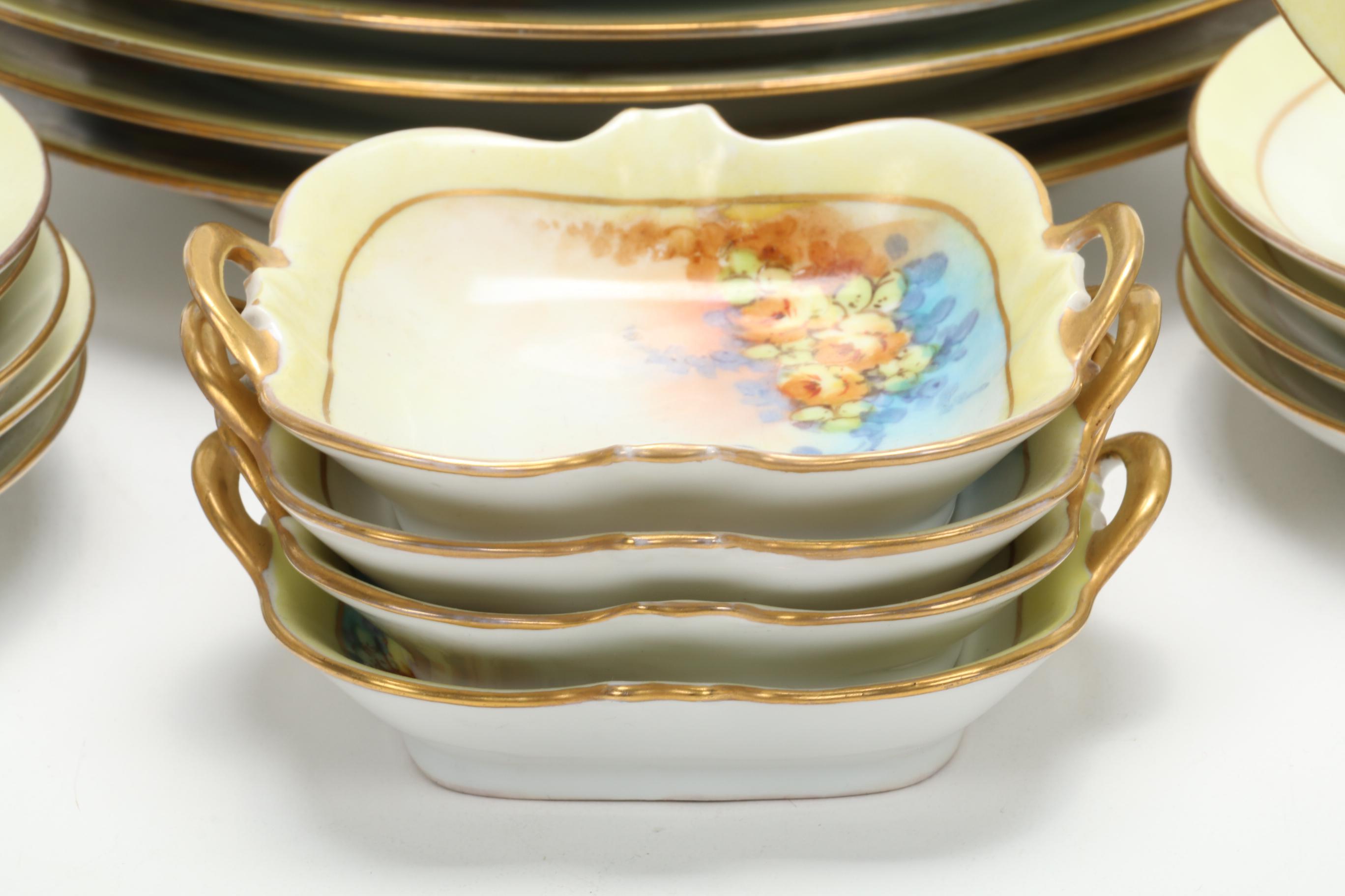 Hobbyist Hand-Painted Porcelain Dinnerware, Early to Mid 20th Century
