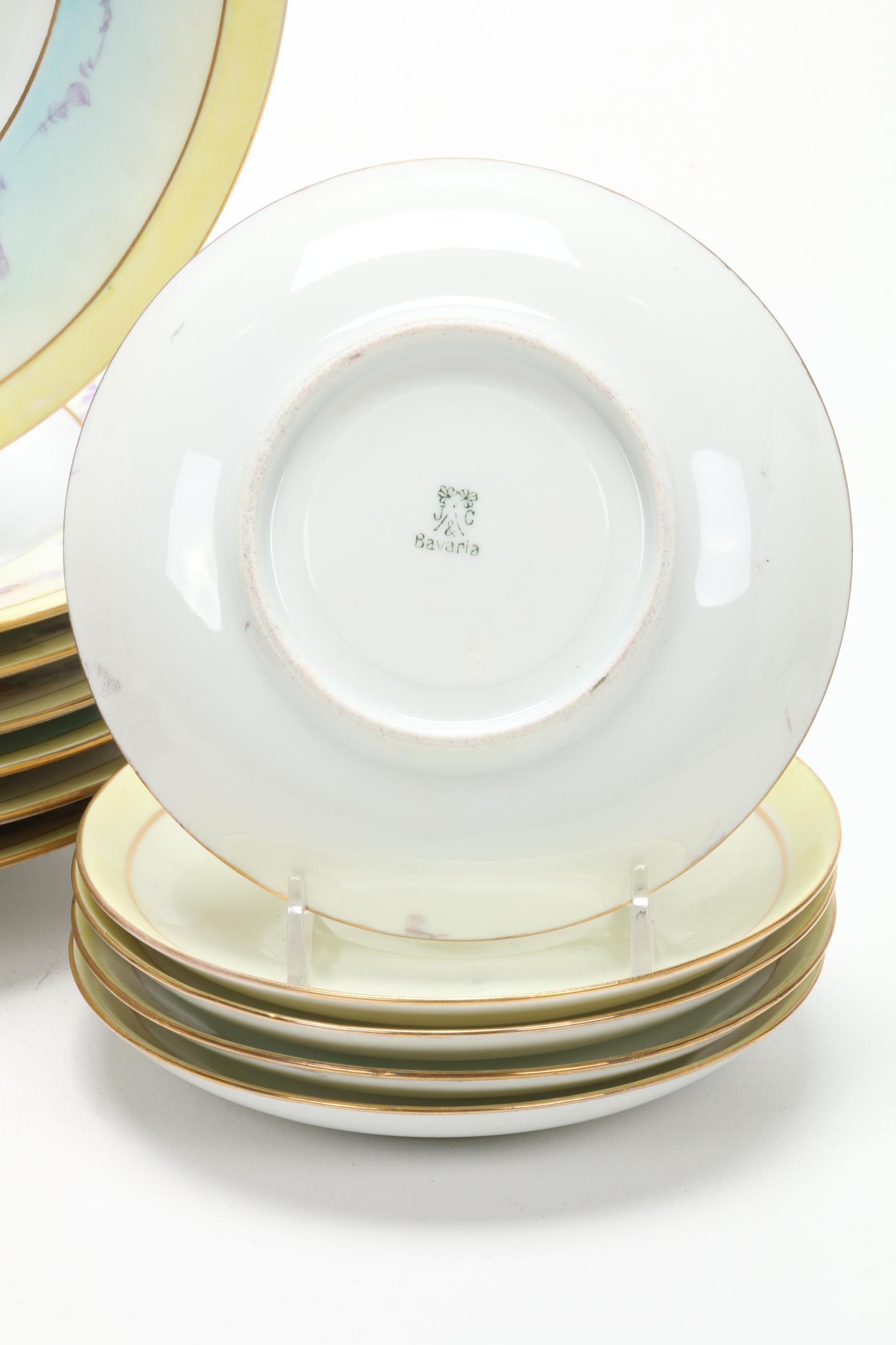 Hobbyist Hand-Painted Porcelain Dinnerware, Early to Mid 20th Century