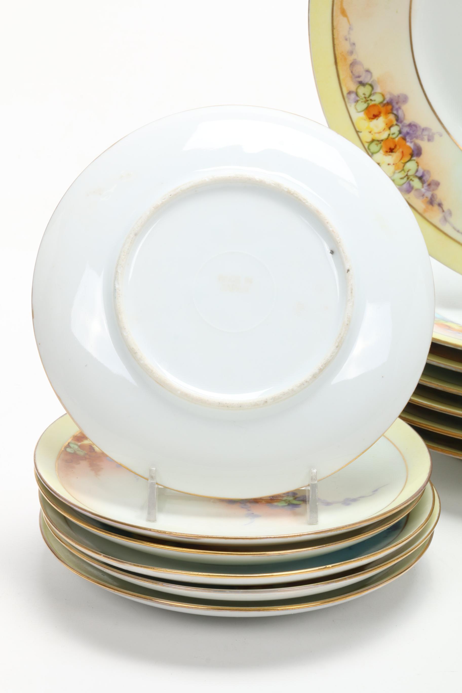 Hobbyist Hand-Painted Porcelain Dinnerware, Early to Mid 20th Century