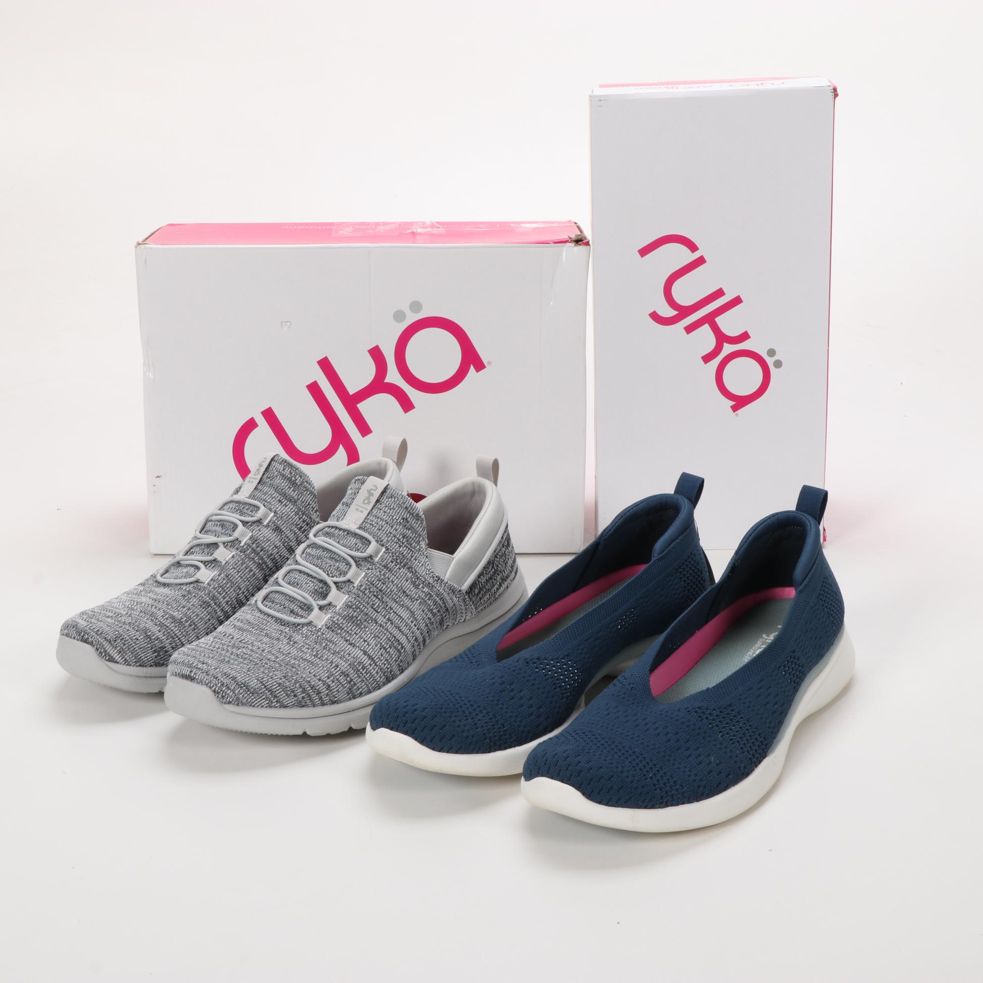 Rykä Maisey and Elia Sneakers in Vapor Grey and Fresh Navy