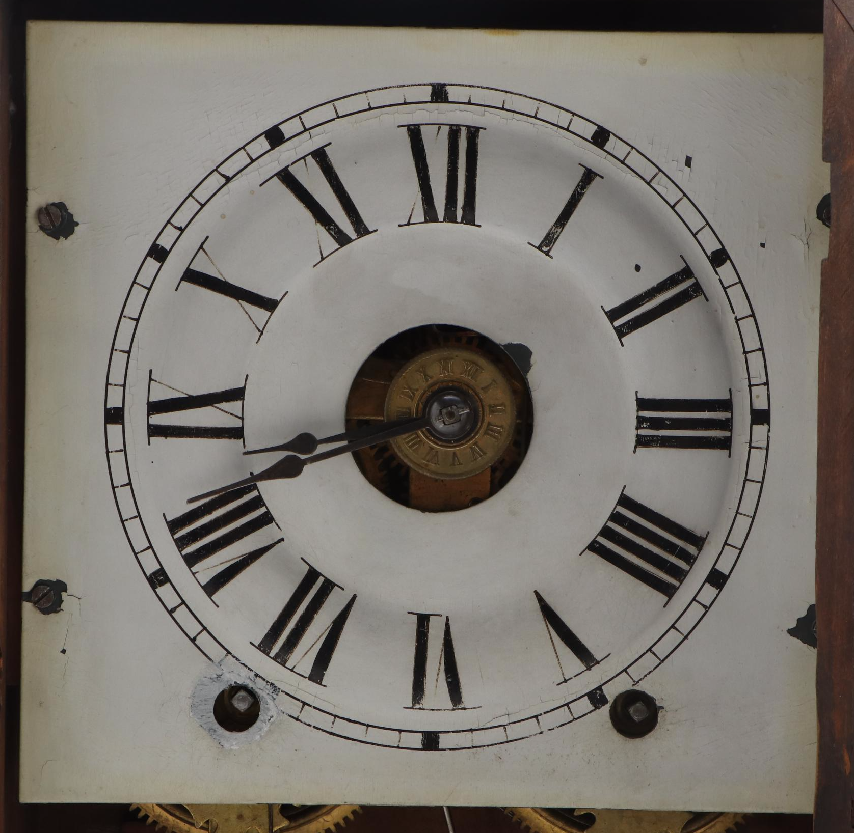 Seth Thomas Oak Mantel Clock with Centennial Exposition Reverse Glass Panel