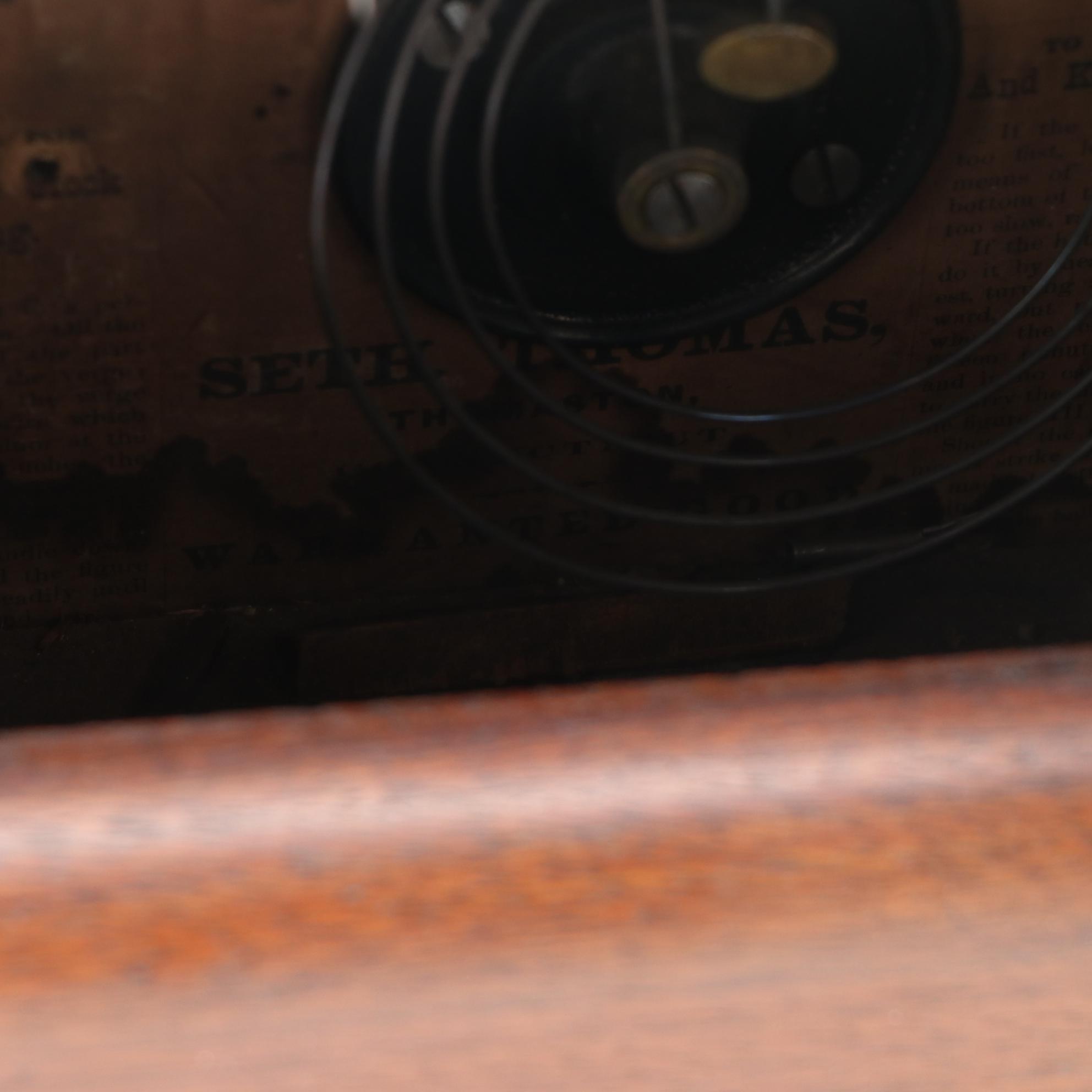 Seth Thomas Oak Mantel Clock with Centennial Exposition Reverse Glass Panel