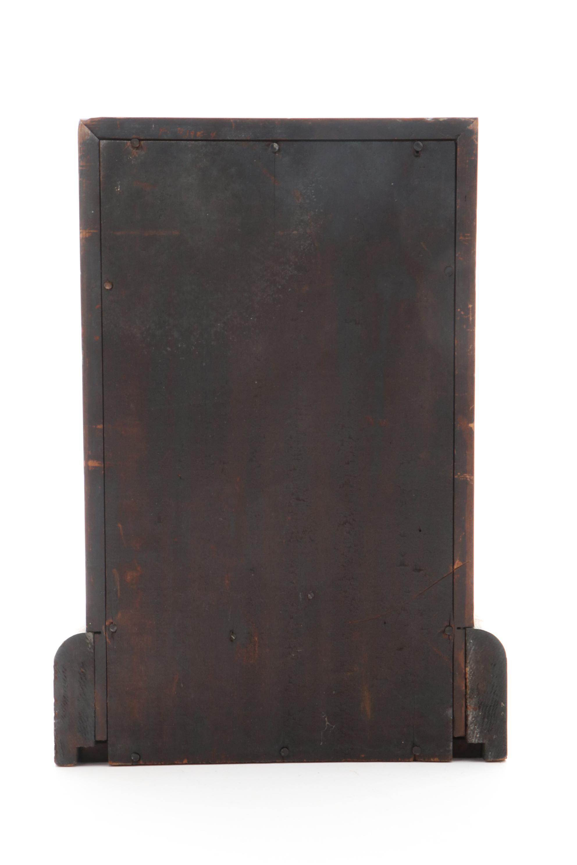 Seth Thomas Oak Mantel Clock with Centennial Exposition Reverse Glass Panel