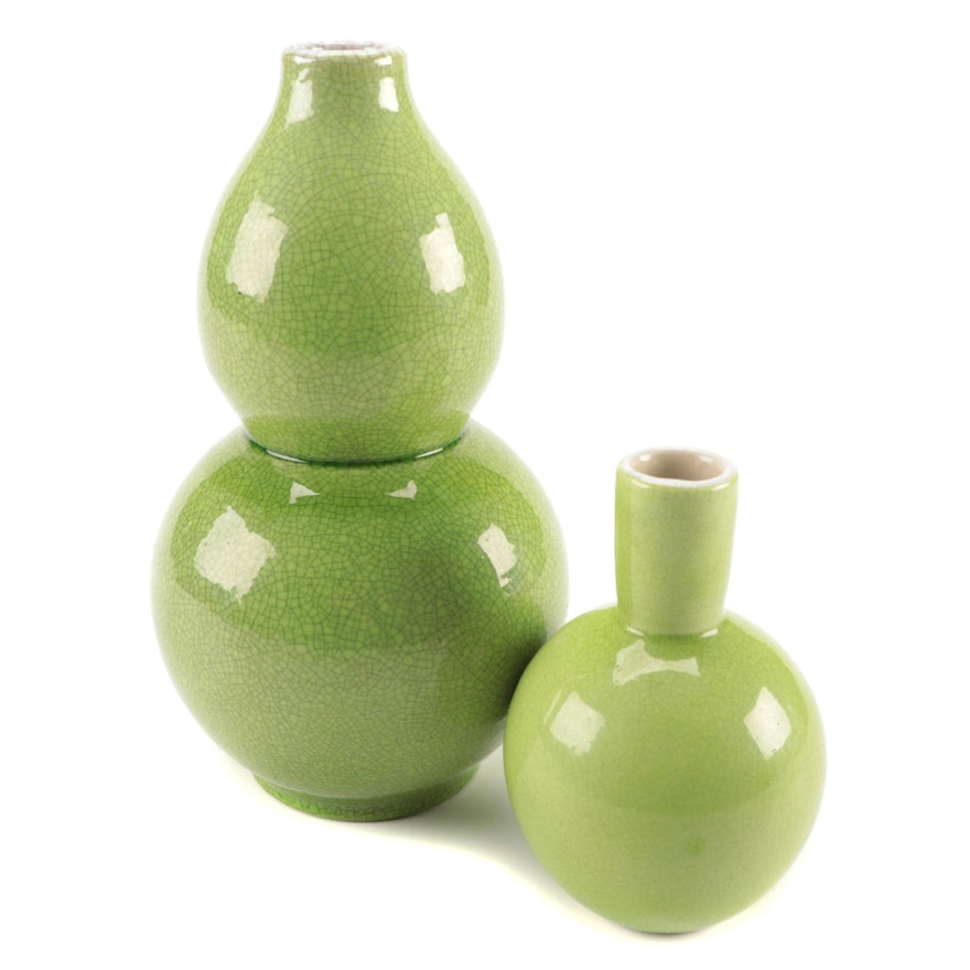 Chinese Green  Crackled Glazed Double Gourd Shaped and Other Porcelain  Vases