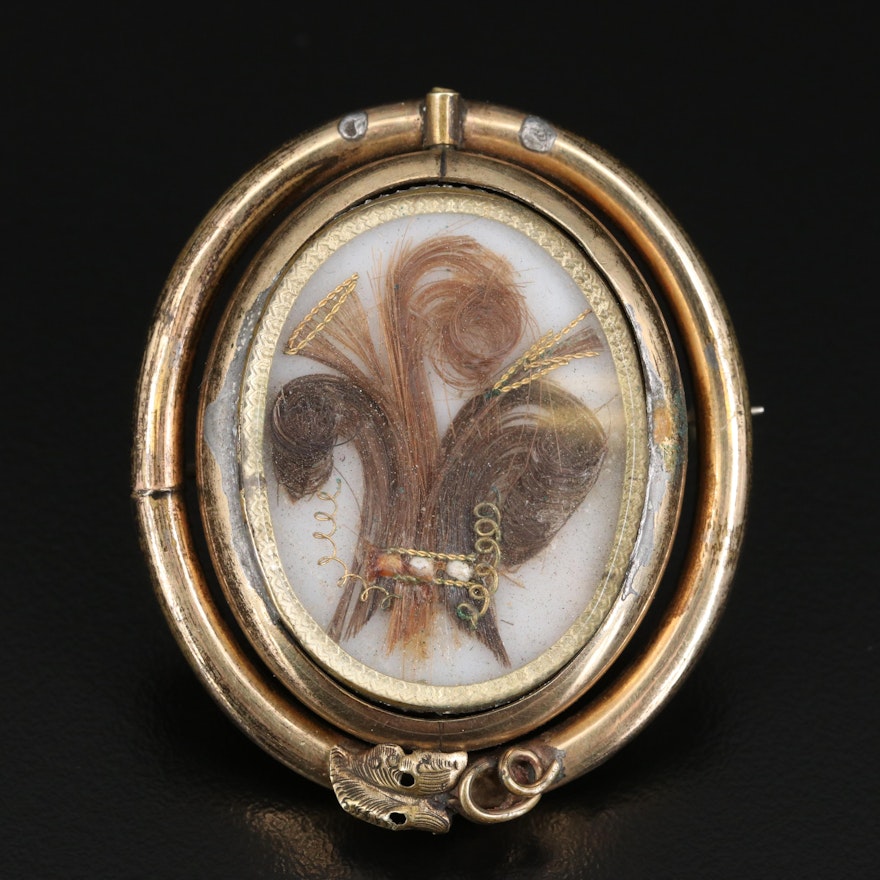 Victorian Reversible Mourning Locket with Prince of Wales Hairwork