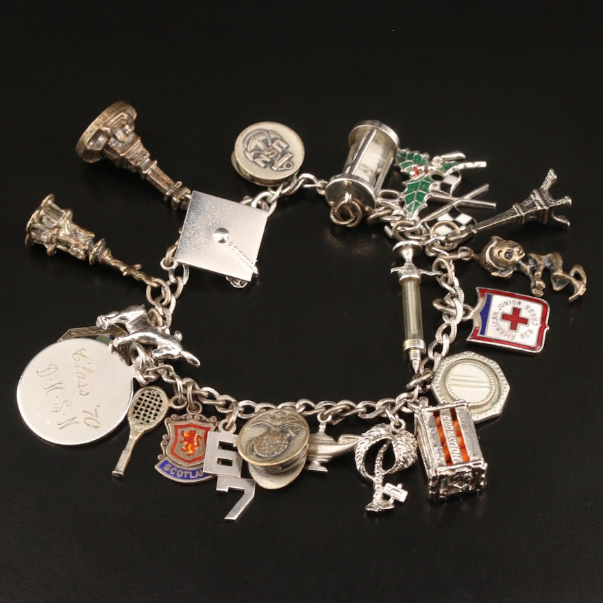 Vintage Sterling Charm Bracelet with Hourglass and Elf Charms