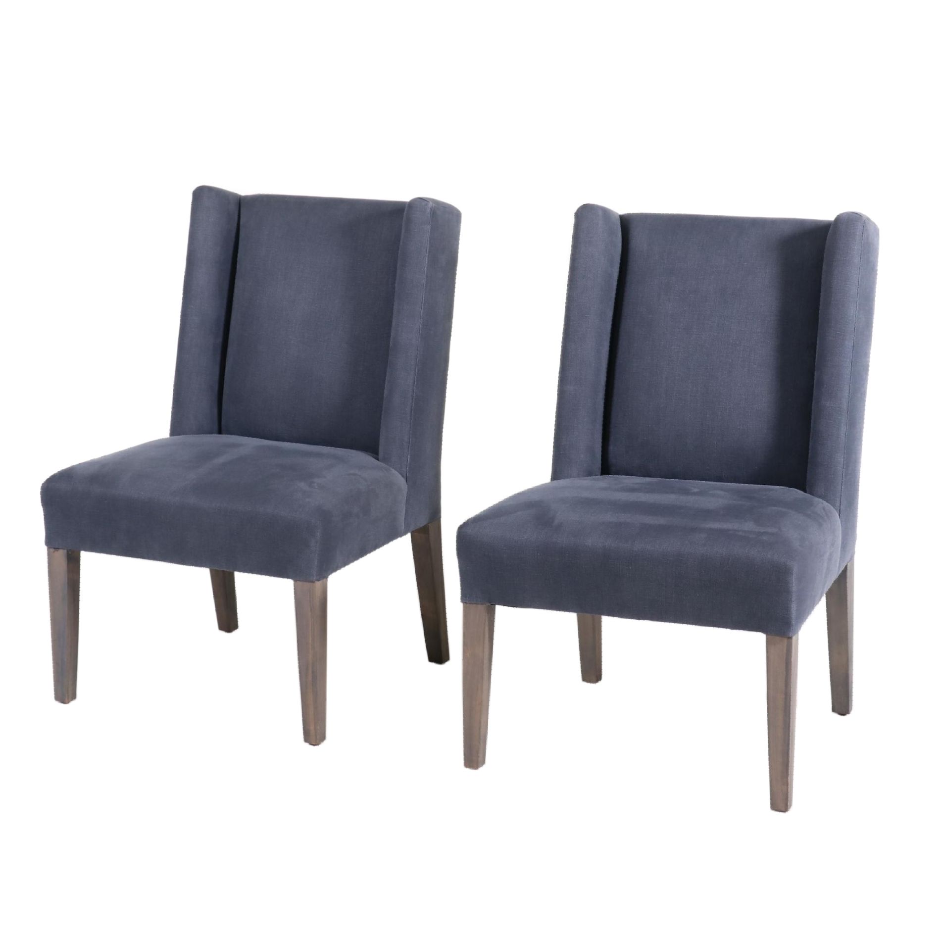Pair of Contemporary Washed Blue Linen Wing Side Chairs