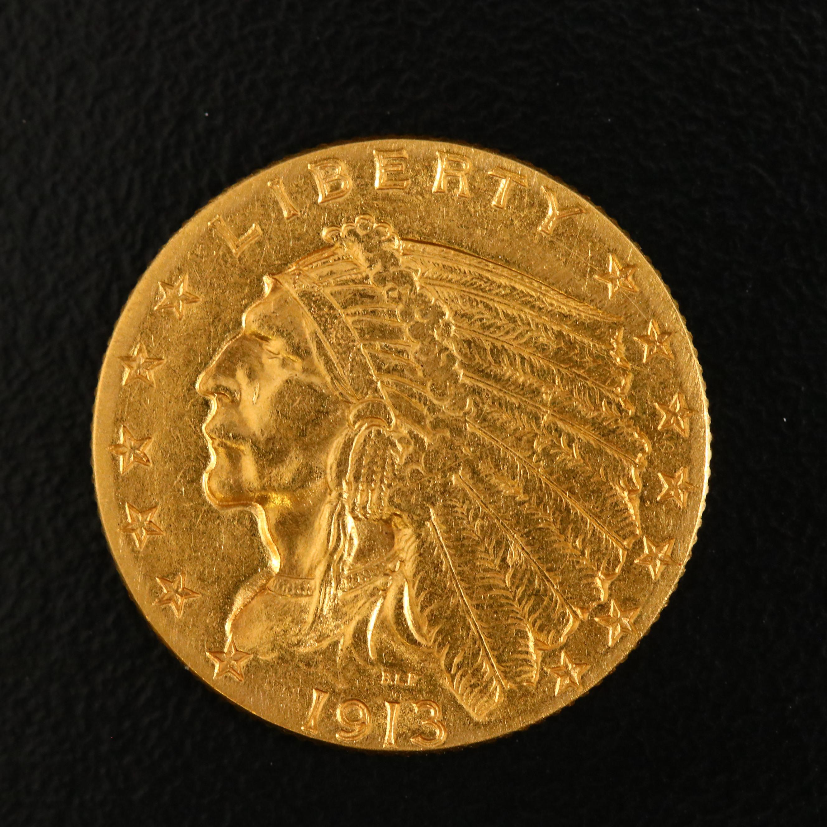 1913 Indian Head $2.50 Gold Quarter Eagle