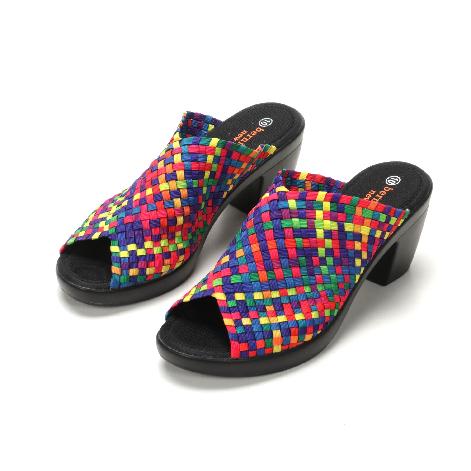 Bernie Mev New York Basket Weave Peep-Toe Mules in Rainbow